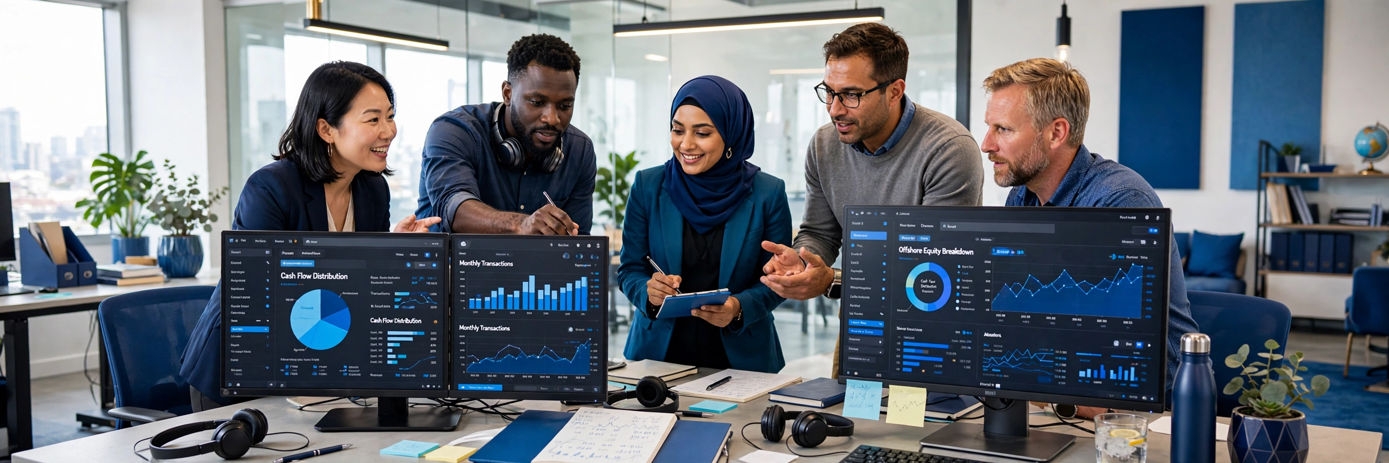 Dedicated finance professionals collaborating with a business team